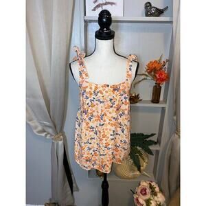 EUC Sonoma Women’s size Medium Peach Orange Blue Floral Tie Shoulder Top